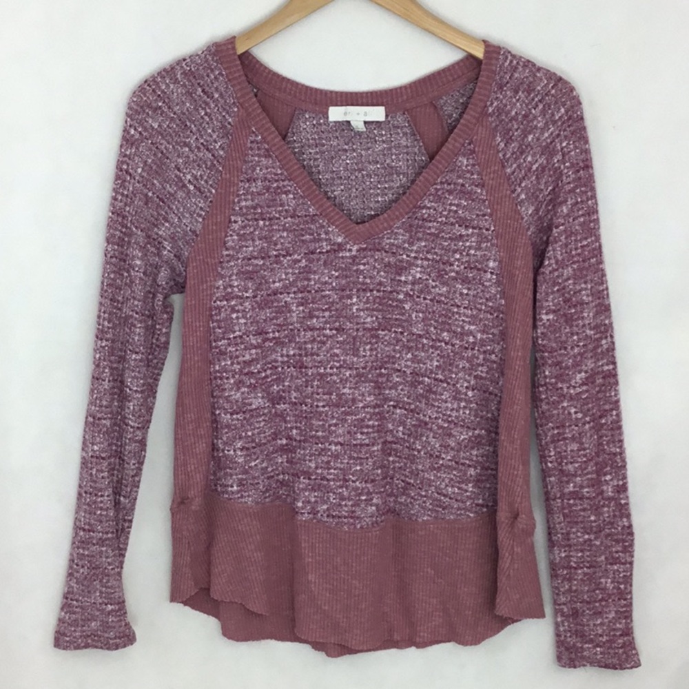 ANTHROPOLOGIE ERI + ALI Mauve V-Neck Sweater